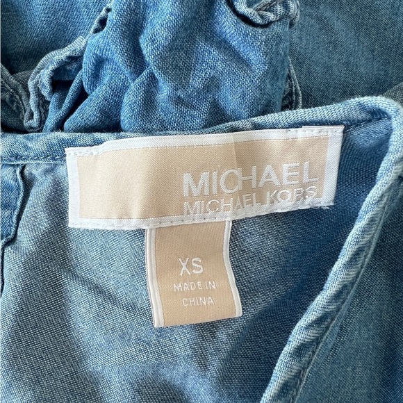 NWOT Michael Kors Denim Ruffle Tiered Layered Dress Mini Midi - XS - Picture 3 of 5